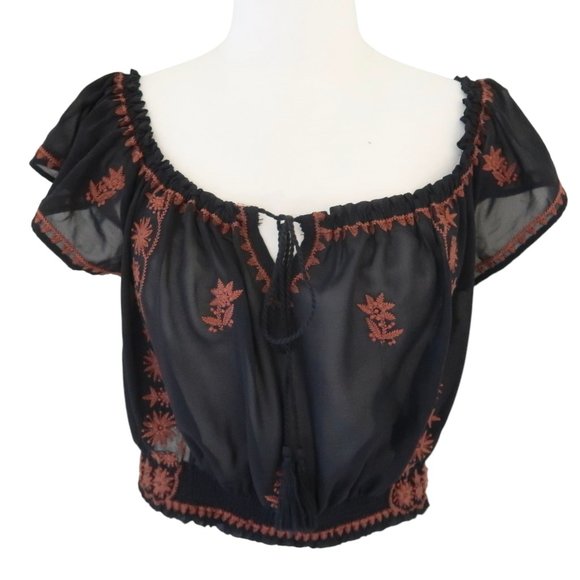 THE HANGER semi sheer cropped Paisley Park boho top - Picture 3 of 7
